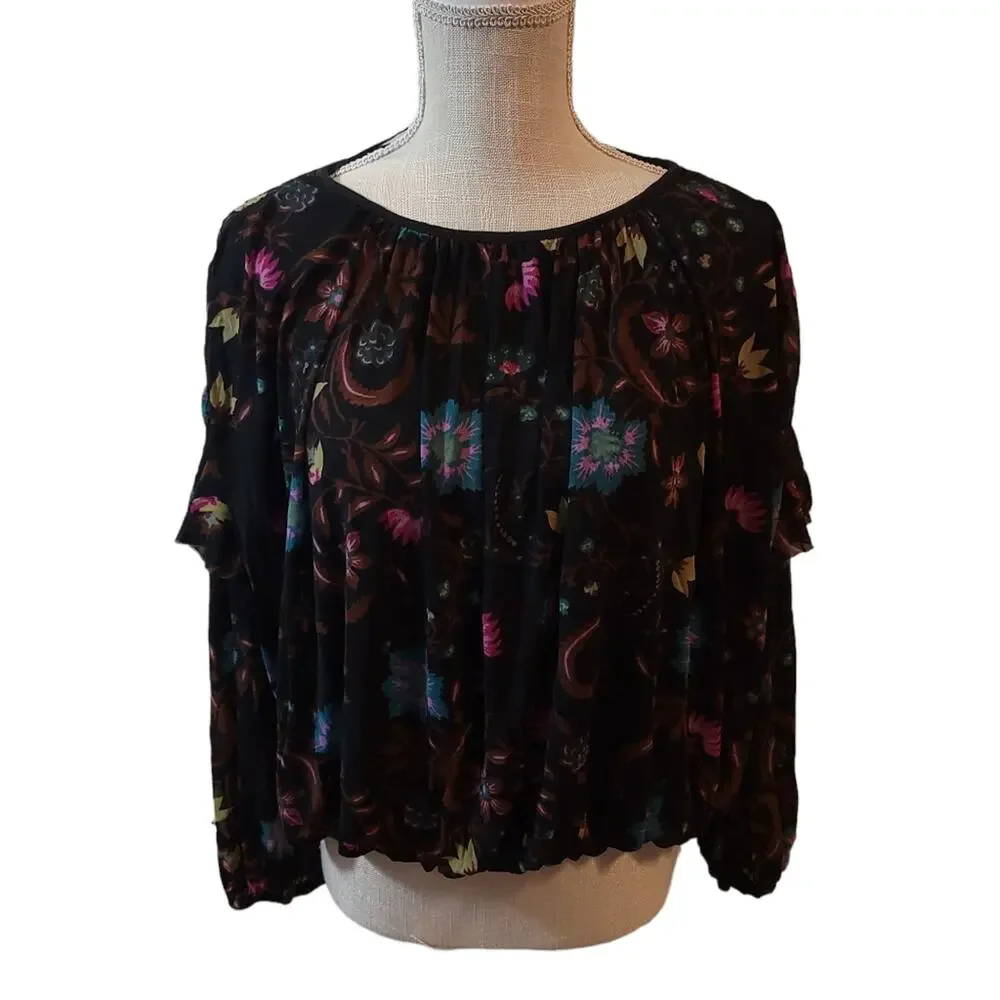 Free People Wildflower Honey Top In Black Long Sleeve Size Small